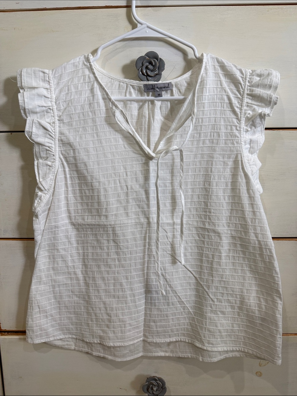 White Ruffle Sleeve Tie-Front Blouse